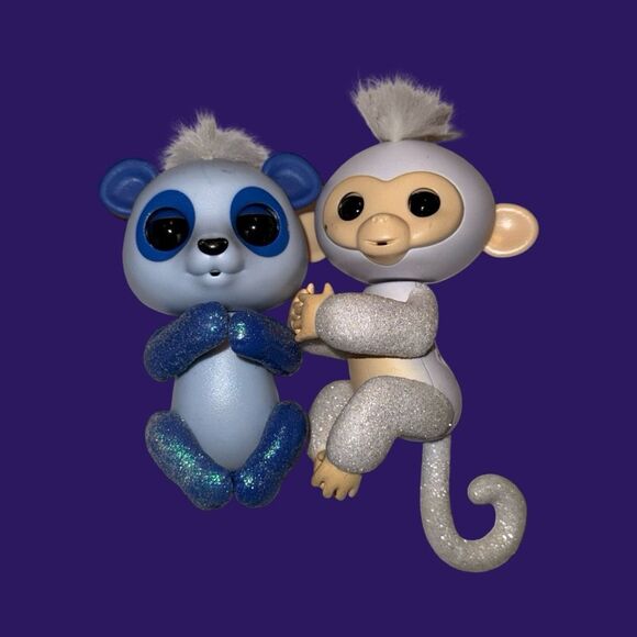 WowWee 2010 Fingerlings Beanie Panda & Lilac Monkey Glittery Figures A15 - Picture 1 of 6